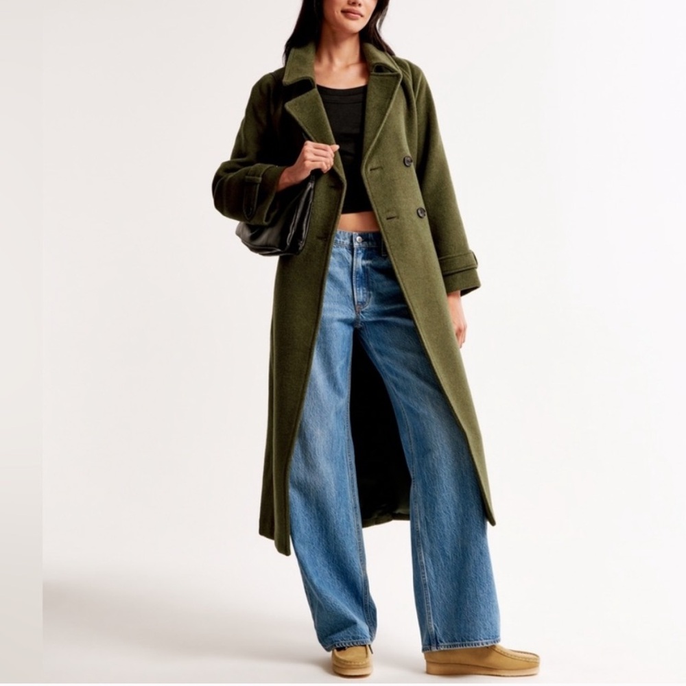 Abercrombie and fitch wool trench coat green size large